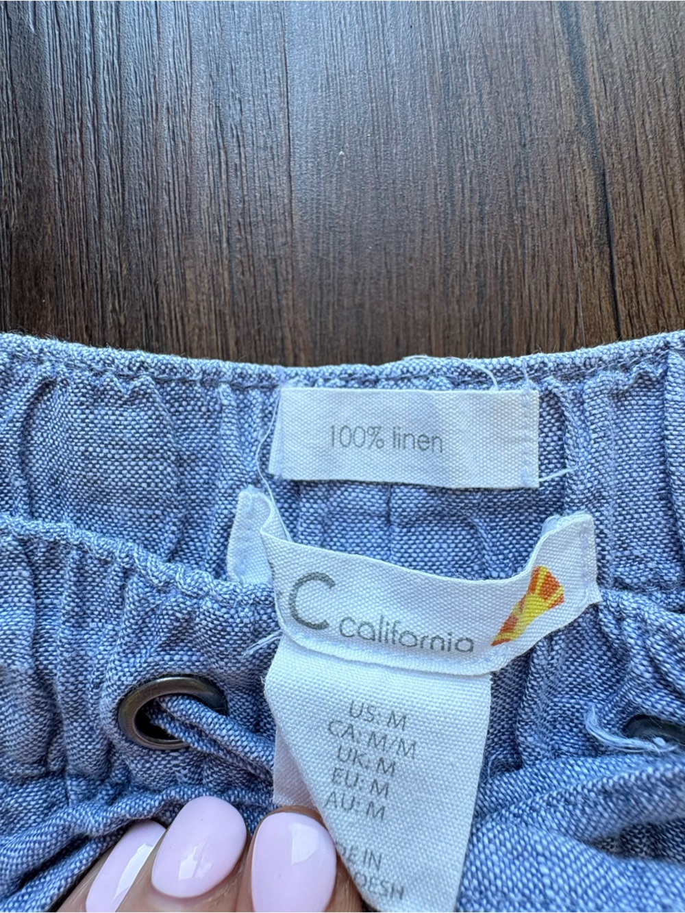 C+C 100% Linen Blue-Gray Drawstring Pull On Shorts Coastal Vacation Resort M - Picture 2 of 5